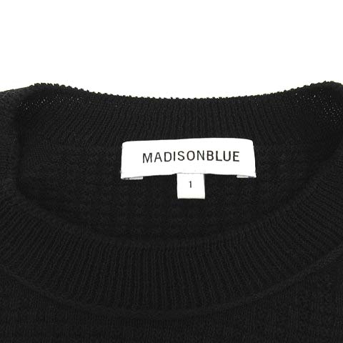中古 マディソンブルー MADISONBLUE 19SS BASE BALL WAFFLE TEE Tシャツ カットソー ワッフル 五分袖 クルーネック 1 S 黒 レディース 【ベ マディソンブルー MADISONBLUE 19SS BASE BALL WAFFLE TEE T