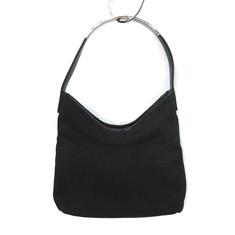 GUCCI グッチ ワンショルダーハンドバッグ ロゴプレート スエード 黒