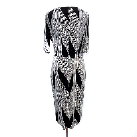 イヴァンカ トランプ Ivanka Trump ワンピース 半袖 Vネック タイト ヒザ下 総柄 S 黒 ブラック G レディース 081 ベクトルパーク