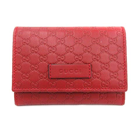 グッチ GUCCI マイクロシマ レザー カードケース 名刺入れ 赤 レッド 