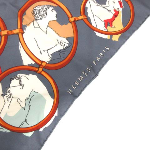 エルメス Hermes ポワントゥ スカーフ 三角 シルク イラスト 総柄 グレー Pj Oh レディース 081 ベクトルパーク