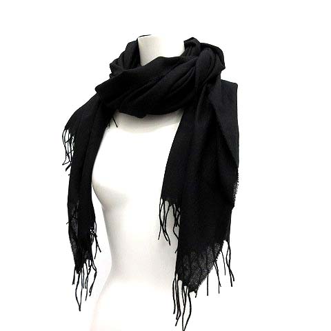 J7344 新品 エルメス 男女兼用 ピッコリーナ カシミヤ100%マフラー 黒 HERMES エルメス メリヤス編み ニットマフラー 