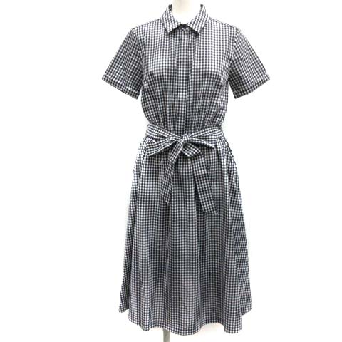 マッキントッシュフィロソフィー Mackintosh Philosophy ss 36 S ジャージーシャツワンピース フレア リボン ひざ丈 ギンガムチェック 半袖 紺 ネイビー Ek レディース 081 ベクトルパーク