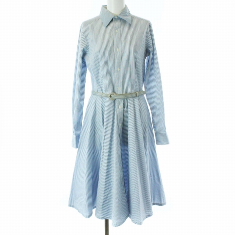 ラルフローレン Ralph Lauren シャツワンピース ロング 長袖 ベルト ストライプ 9 M 水色 ライトブルー 白 ホワイト Yt D レディース 081 ベクトルパーク