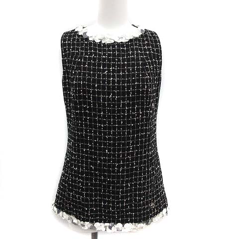 シャネル CHANEL 09P カットソー ノースリーブ ツイード スパンコール 