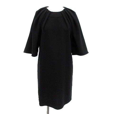 バレンシアガ Balenciaga ワンピース 半袖 ひざ丈 タック 36 S 黒 ブラック Kh レディース 081 ベクトルパーク