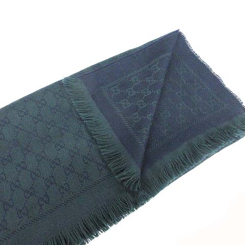 グッチ GUCCI ストール マフラー GG柄 ウール イタリア製 48×180cm 緑 