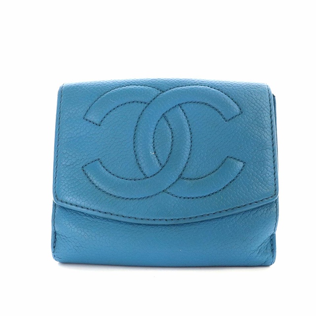 シャネル CHANEL 財布 二つ折り Wホック ココマーク キャビア