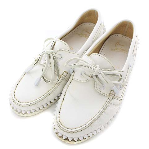 クリスチャンルブタン Christian Louboutin Steckel Spikes ステッケル スパイク デッキ シューズ スリッポン リボン レザー 36 23 5cm 白 ホワイト K レディース 081 ベクトルパーク