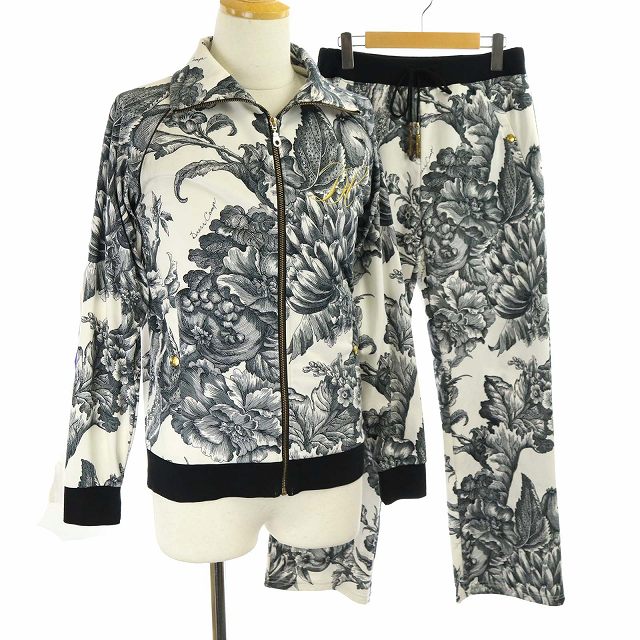 ドレスキャンプ Dresscamp セットアップ 上下 パーカー ジップアップ スウェット イージーパンツ 総柄 S 白 ホワイト グレー Pj メンズ 081 ベクトルパーク