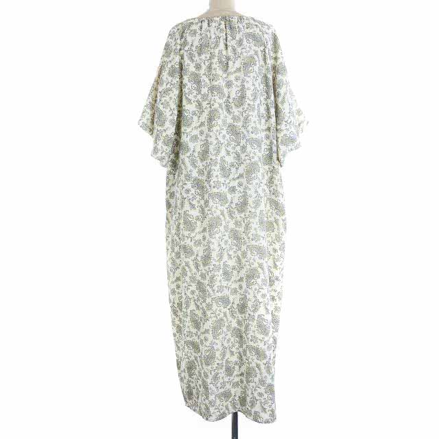 グリーンレーベルリラクシング ユナイテッドアローズ Green Label Relaxing ワンピース ロング フレア 五分袖 ペイズリー柄 リボン 白 ホワイト 黒 ブラック 黄色 イエロー Hz10 レディース 081 ベクトルパーク