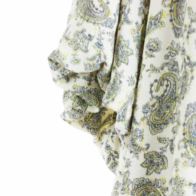 グリーンレーベルリラクシング ユナイテッドアローズ Green Label Relaxing ワンピース ロング フレア 五分袖 ペイズリー柄 リボン 白 ホワイト 黒 ブラック 黄色 イエロー Hz10 レディース 081 ベクトルパーク