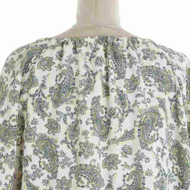 グリーンレーベルリラクシング ユナイテッドアローズ Green Label Relaxing ワンピース ロング フレア 五分袖 ペイズリー柄 リボン 白 ホワイト 黒 ブラック 黄色 イエロー Hz10 レディース 081 ベクトルパーク