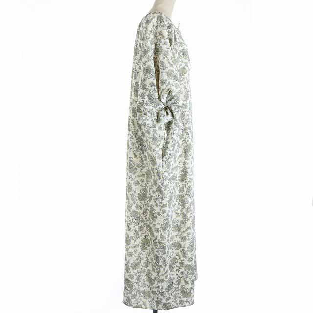 グリーンレーベルリラクシング ユナイテッドアローズ Green Label Relaxing ワンピース ロング フレア 五分袖 ペイズリー柄 リボン 白 ホワイト 黒 ブラック 黄色 イエロー Hz10 レディース 081 ベクトルパーク