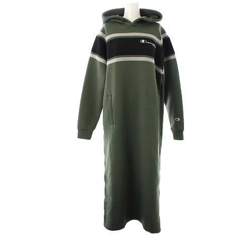 チャンピオン Champion Ray Beams 別注 ワンピース ロング マキシ丈 長袖 スウェット フード M カーキ 緑 グリーン Pj レディース 081 ベクトルパーク