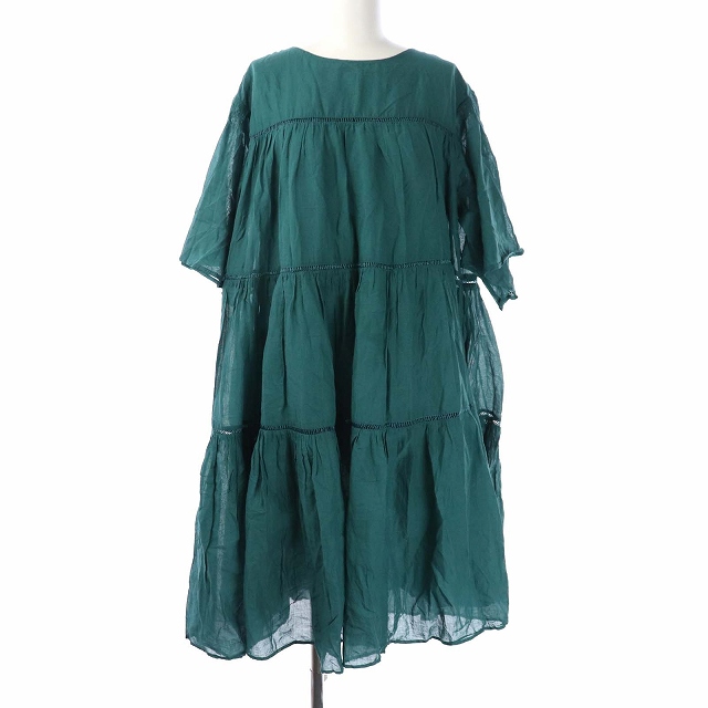 イエナ Iena 19ss コットンボイルフレアスリーブ半袖ワンピース ひざ丈 五分袖 ティアード リボン レース 緑 グリーン Pj レディース 081 ベクトルパーク