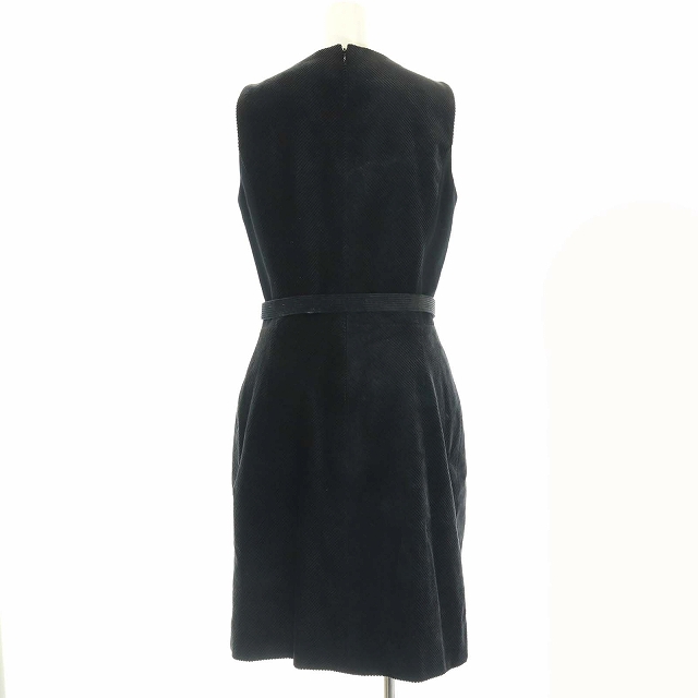 セリーヌ Celine ヴィンテージ ワンピース ノースリーブ ひざ丈 コーデュロイ ベルト付き ロゴ金具 38 M 黒 ブラック Kh レディース 081 ベクトルパーク