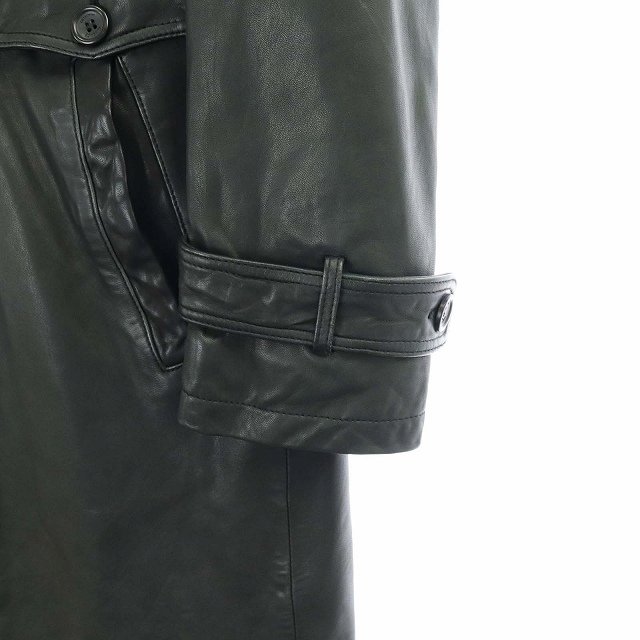 ヴェルサーチ ヴェルサーチェ VERSACE COLLECTION トレンチコート アウター ラムレザー 羊革 ロング 比翼ボタン 44 XS 黒 ブラック /KH メンズ