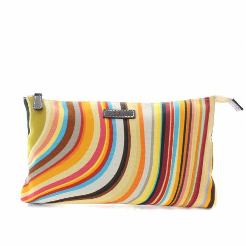 ポールスミス PAUL SMITH ポーチ 小物入れ 総柄 キャンバス レザー 黄 