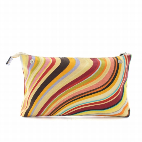 ポールスミス PAUL SMITH ポーチ 小物入れ 総柄 キャンバス レザー 黄 