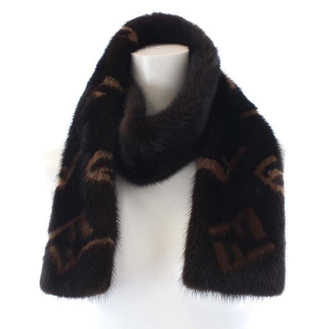 フェンディ FENDI マフラー ストール ファー ズッカ柄 毛皮 茶色 