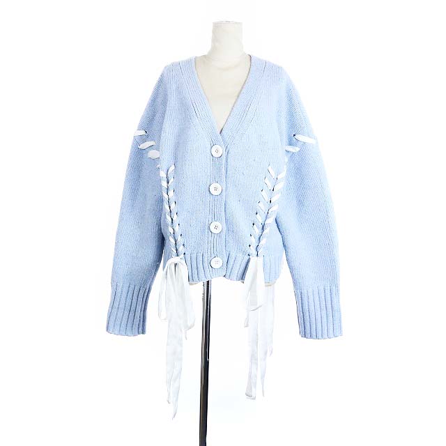 当店限定販売】 LE ルシェルブルー CIEL リボンレースアップニット 安心の長期修理保証制度 レースアップ2wayニットカーディガン アイスブルー ルシェルブルー カーディガン/ボレロ