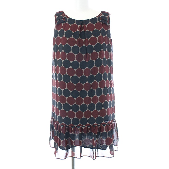 バーバリーブルーレーベル Burberry Blue Label ワンピース ノースリーブ リボン 膝丈 総柄 エンジ色 36 S 紺 ネイビー Nm レディース 081 ベクトルパーク