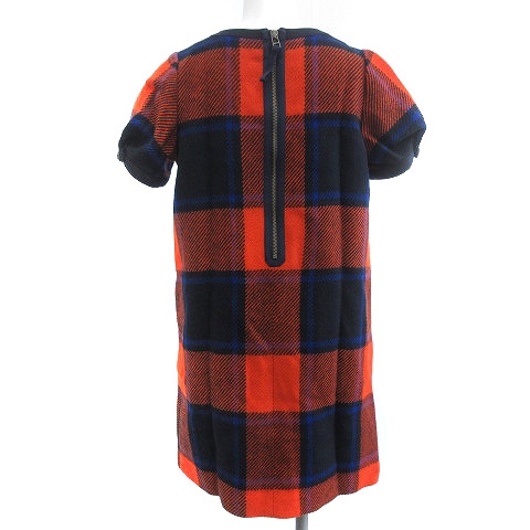 バーバリーブルーレーベル Burberry Blue Label ワンピース 半袖 膝丈 チェック ウール 36 S オレンジ 青 ブルー 紺 ネイビー Nm レディース 081 ベクトルパーク