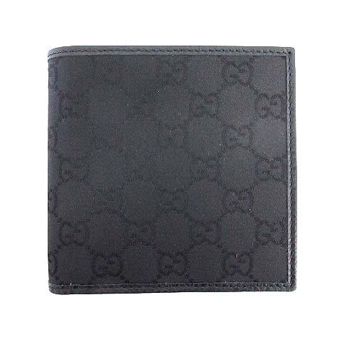 グッチ GUCCI 財布 二つ折り GGキャンバス ロゴ レザー 切替 黒 