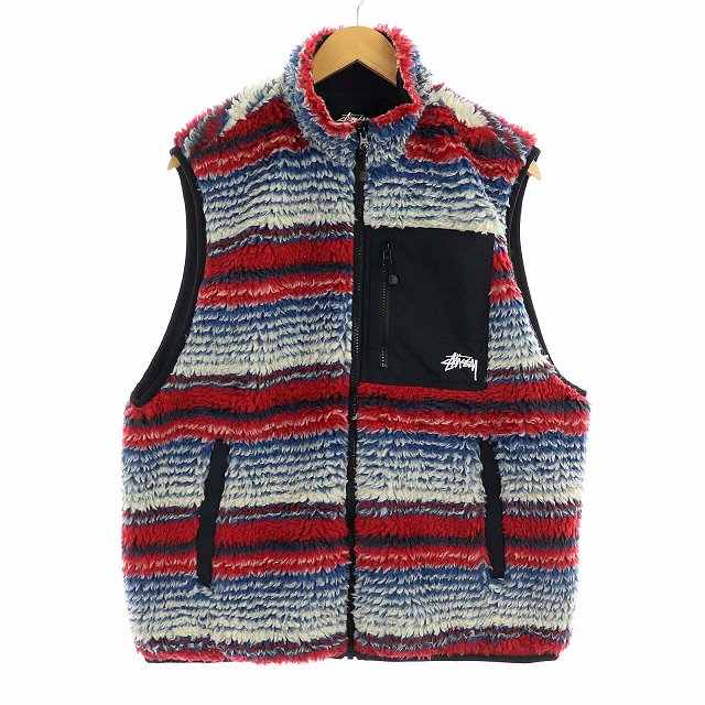 未使用品 ステューシー STUSSY STRIPED SHERPA VEST フリースベスト 