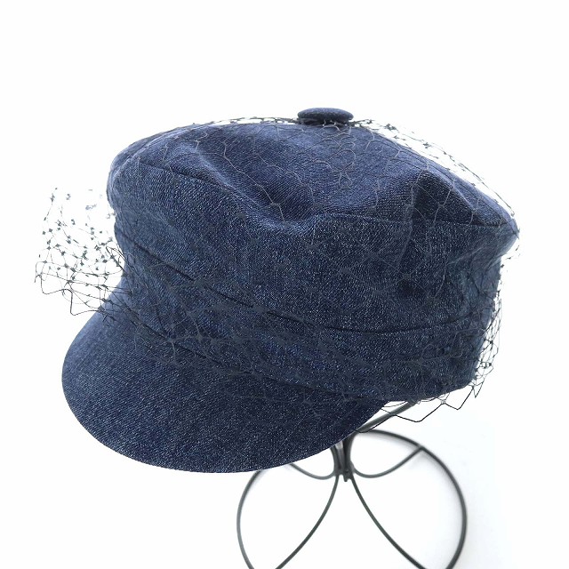 クリスチャンディオール Christian Dior ベール付き キャスケット 帽子 キャップ デニム 裏地 Bee刺繍 57cm インディゴ Kh Oh レディース 081 ベクトルパーク