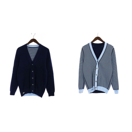 ラコステ Lacoste ニットカーディガン リバーシブル ボーダー 長袖 紺 ネイビー 水色 Yi42 メンズ 081 ベクトルパーク