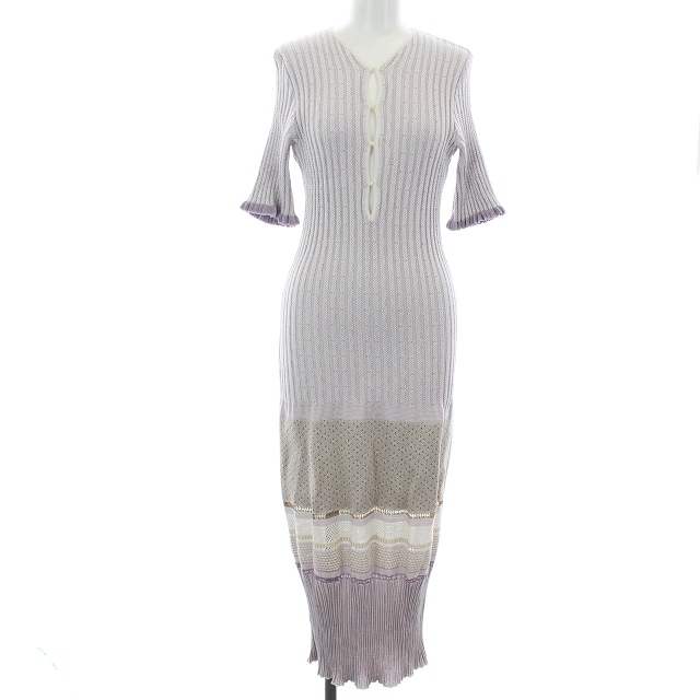 マメクロゴウチ Mame Kurogouchi 19ss ワンピース ロング 五分袖 ラメ 日本製 2 L 紫 パープル 白 ホワイト Bm27 レディース 081 ベクトルパーク