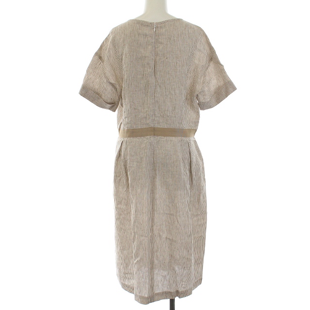 ペセリコ Peserico ワンピース ロング 半袖 リネン 麻 ストライプ 44 Xl ベージュ 白 ホワイト Nm レディース 081 ベクトルパーク