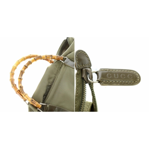 GUCCI バンブーナイロンハンドバッグトートバッグカーキ