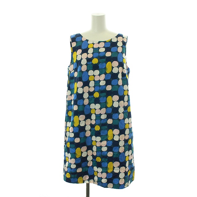 マリメッコ Marimekko Penda ワンピース ひざ丈 ノースリーブ コットン 38 M 青 ブルー 白 ホワイト マルチカラー Si14 レディース 081 ベクトルパーク