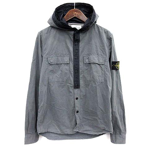 ストーンアイランド Stone Island フード シャツジャケット ルーマニア製 シャツ 長袖 S グレー G メンズ 081 ベクトルパーク
