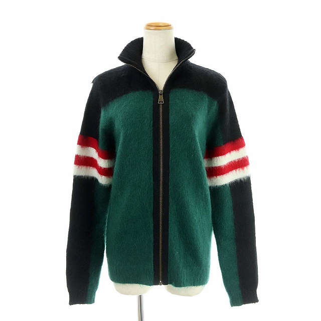 ヌメロヴェントゥーノ N°21 17AW モヘアジップアップニットジャケット ハイネック ボーダー ウール 44 XXL 黒 ブラック 緑 グリーン 赤 レッド 白 ホワイト /SI11 レディース