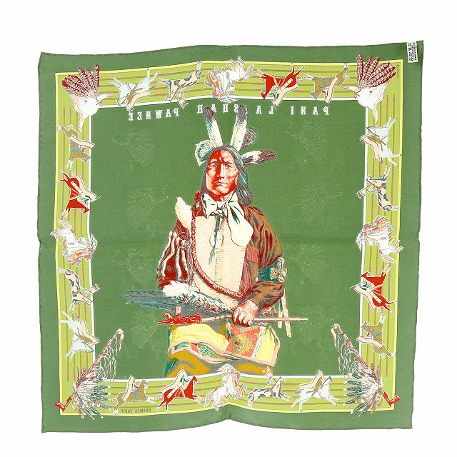 美品　エルメス カレPANI LA SHAR PAWNEE パウニー族の首長 エルメスカレ90 リバーシブル パウニー族の首長/Pani La Shar