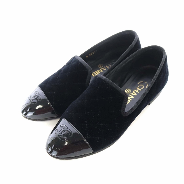 シャネル CHANEL スリッポン フラットシューズ ココマーク ベロア 