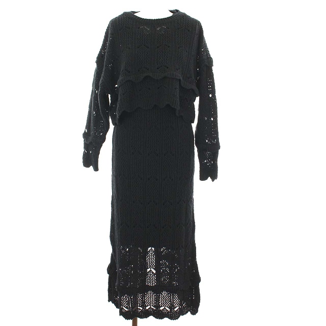 未使用品 アンソロポロジー Anthropologie セットアップ 上下 ニット ワンピース ロング ノースリーブ セーター 長袖 フリル S 黒 ブラック Ym レディース 081 ベクトルパーク