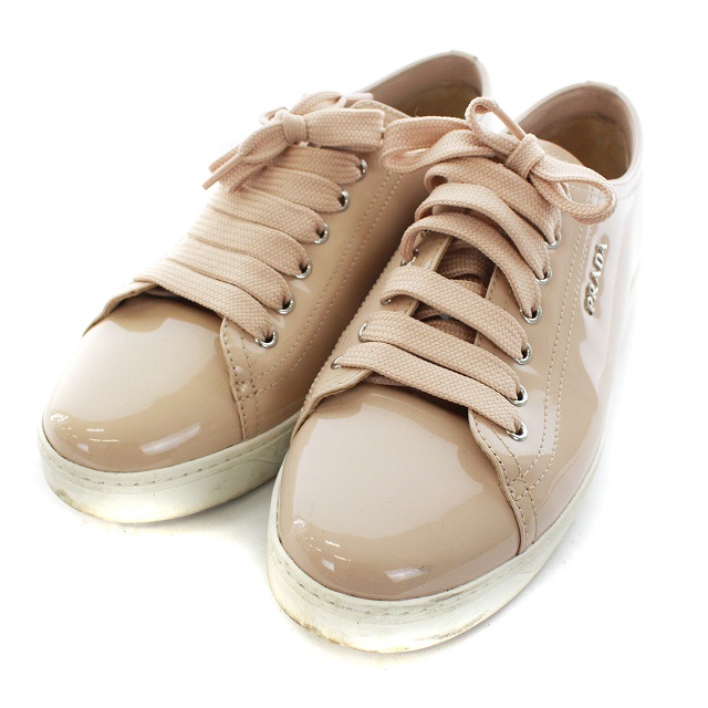 プラダPRADA☆エナメルスニーカー*ピンクベージュ たやすく