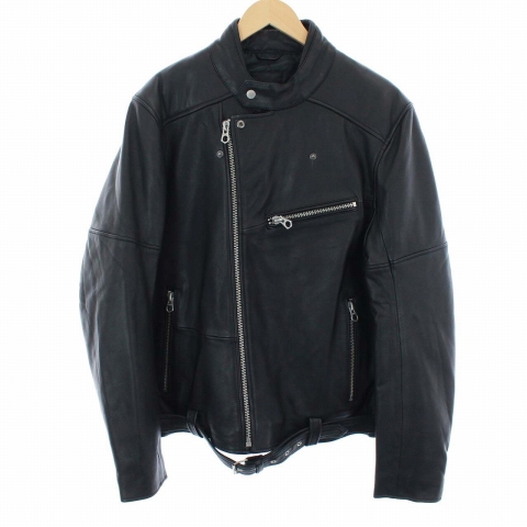 デンハム Denham ライダース ダブル レザージャケット アウター 中綿 牛革 カウレザー ジップアップ ベルト 06 Xl 黒 ブラック Yt メンズ 081 ベクトルパーク