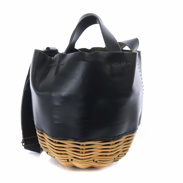 エバゴス Ebagos 19aw ミニどんぐり オイルショルダー 紅籐 かごバッグ ハンドバッグ ショルダーバッグ 2way レザー 切替 黒 ブラック ベージュ Kh レディース 081 ベクトルパーク