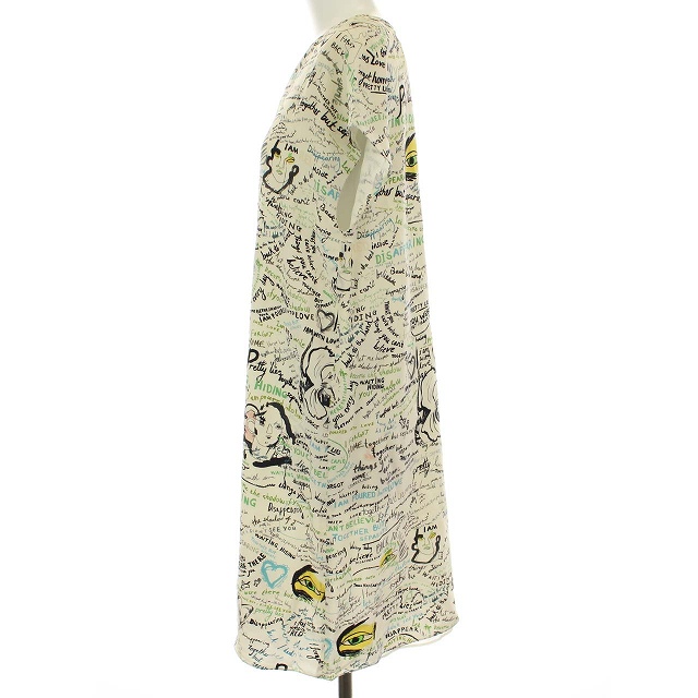 逸品 マルタンマルジェラ Martin レディース Ym 黒 オフホワイト 白 M 38 シルク100 総柄 ノースリーブ ひざ丈 ワンピース 18ss 4 Margiela ワンピース Www Azns Org