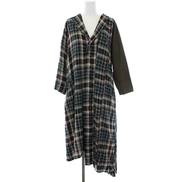 激安大特価 ヨウジヤマモト Y S ワイズ ワンピース レディース Nm アイボリー ブラウン 茶色 カーキ S 1 リネン混 麻混 Vネック ドッキングシャツワンピ チェック 長袖 ロング ワンピース Pinellaspowerwashing Com