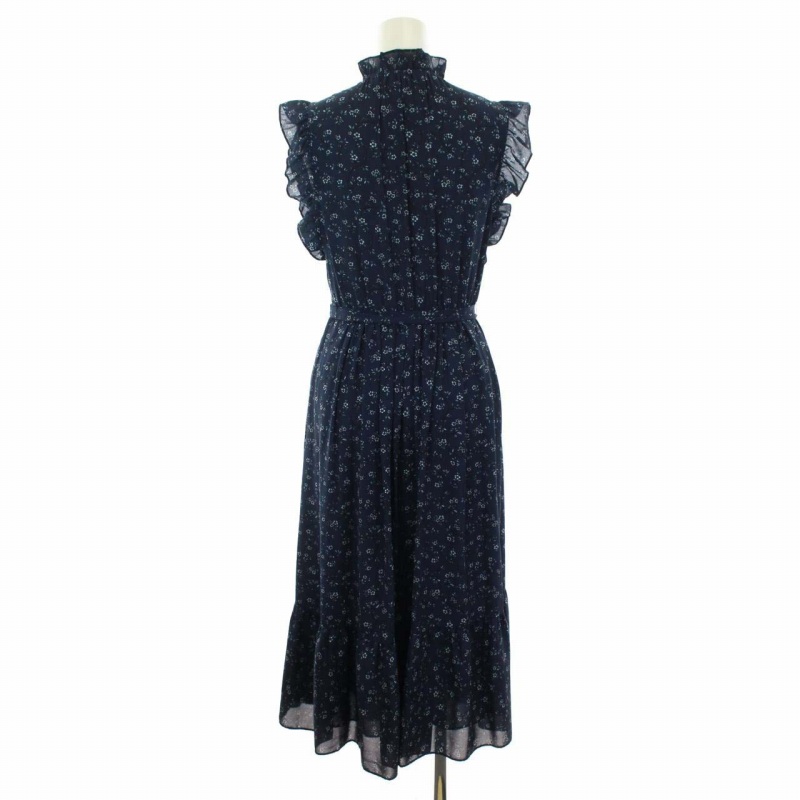 はこぽす対応商品 ケイトスペード レディース Dk ネイビー 紺 Xs 0 リボン シアー シフォン 花柄 フリル ノースリーブ マキシ丈 ロング フレア ワンピース Spade Kate ワンピース Www Made2mentor Com