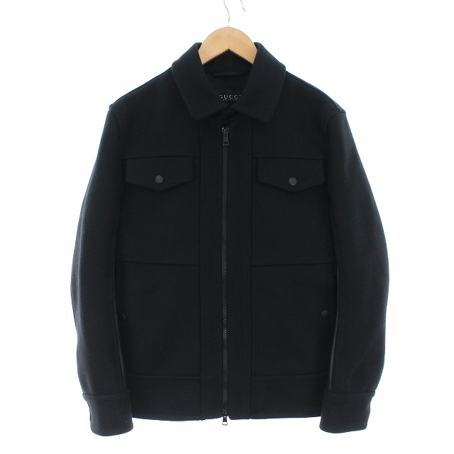 グッチ GUCCI メルトンウール 袖レザー切替 ブルゾン ジャケット  