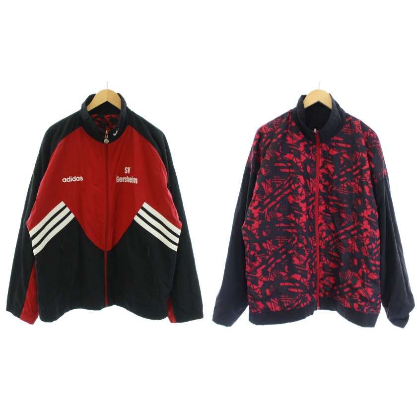 アディダス Adidas リバーシブルジャケット ジャンバー ジップアップ L 赤 レッド 黒 ブラック Bm21 メンズ 081 ベクトルパーク