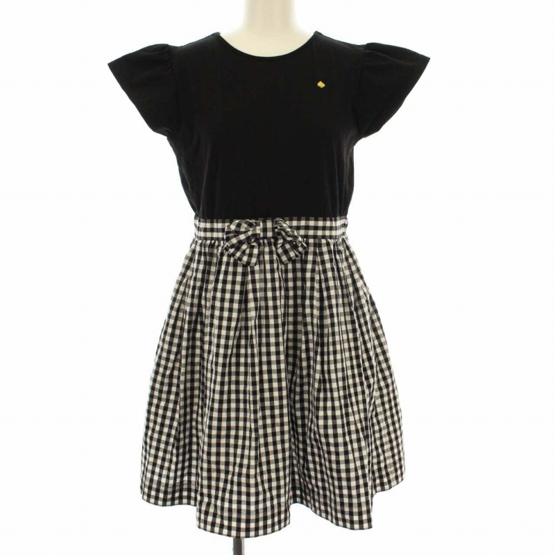 ケイトスペード Kate Spade キッズ 子供服 ワンピース フレア チェック切替 リボン 半袖 160 黒 ブラック Dk キッズ 081 ベクトルパーク